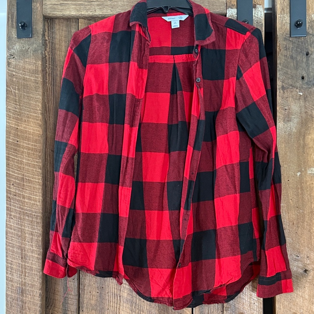 Red and Black Plaid Button-Up Shirt